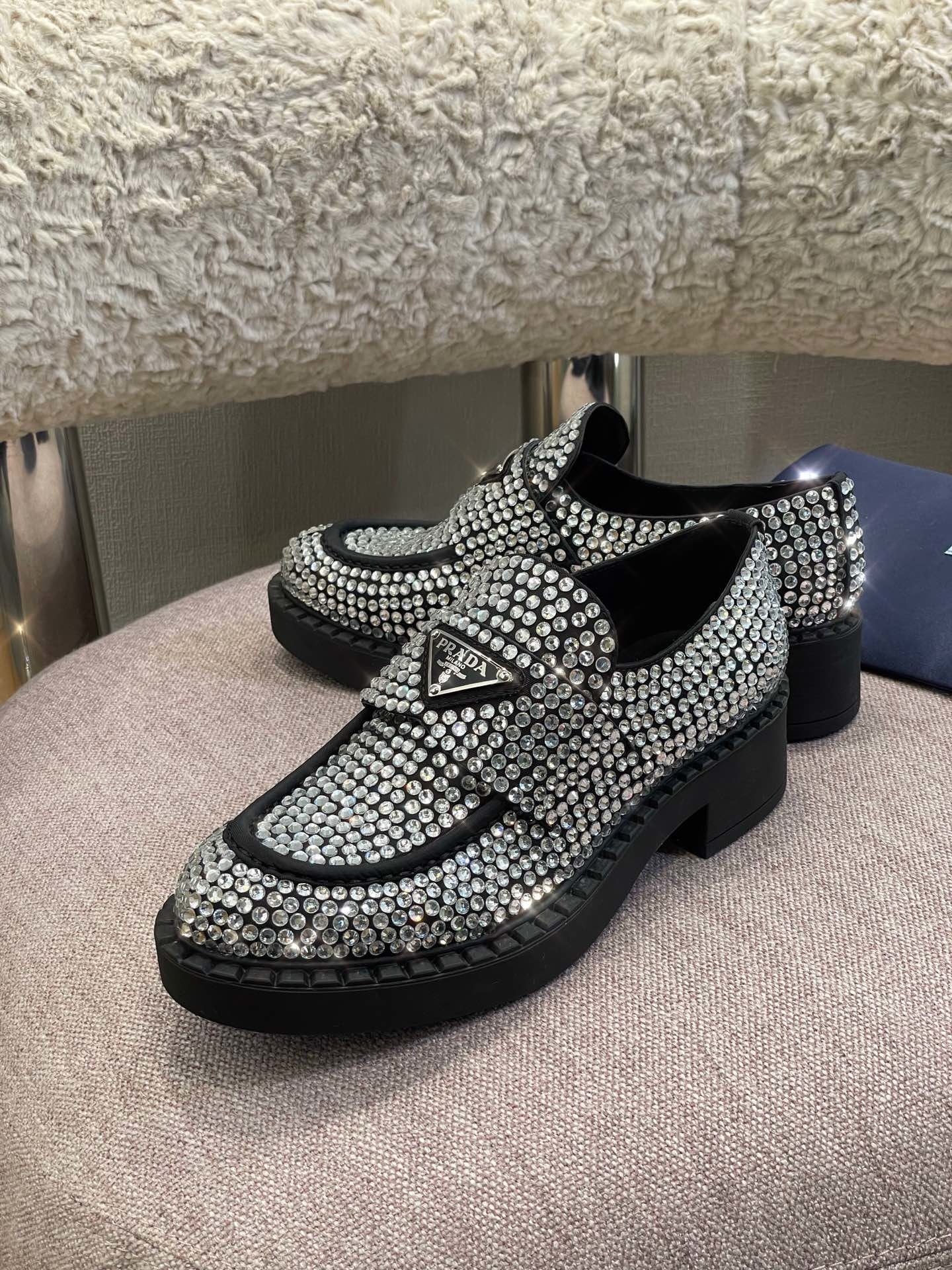 Crystal satin loafers
