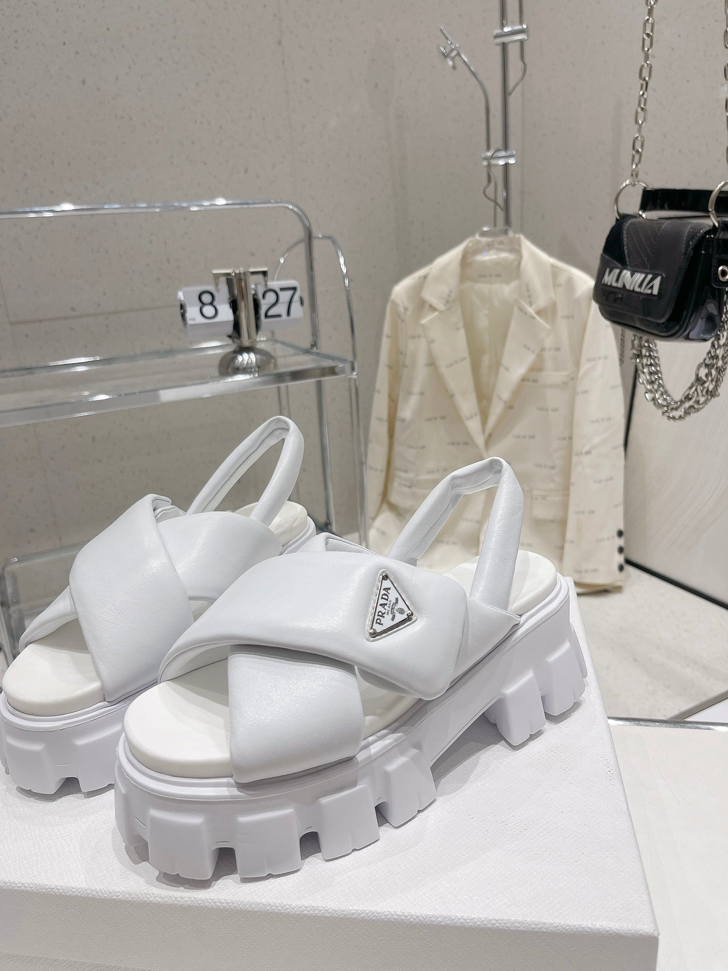 White P monolith padded leather sandals