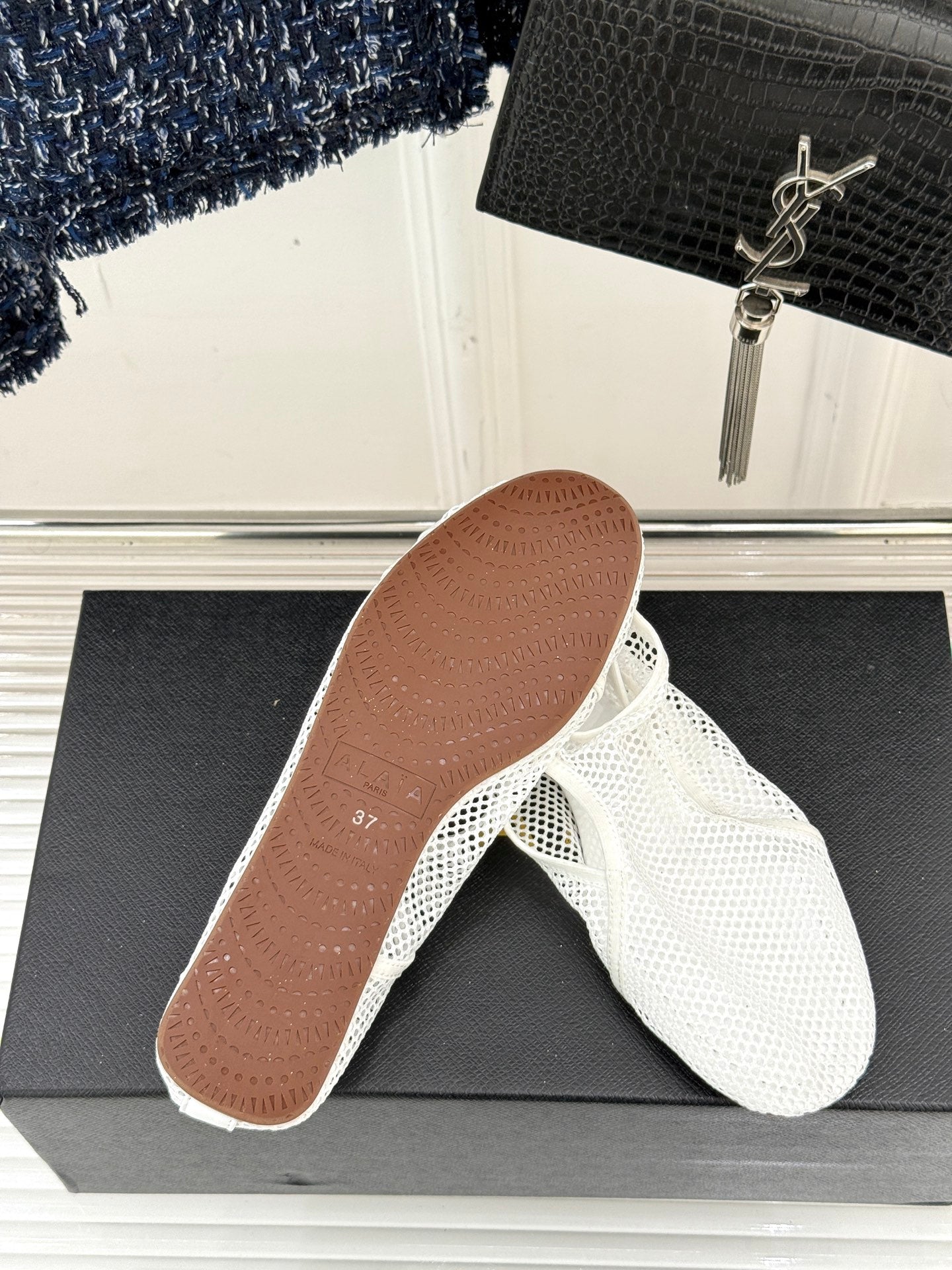 Optic White Slippers In Fishnet