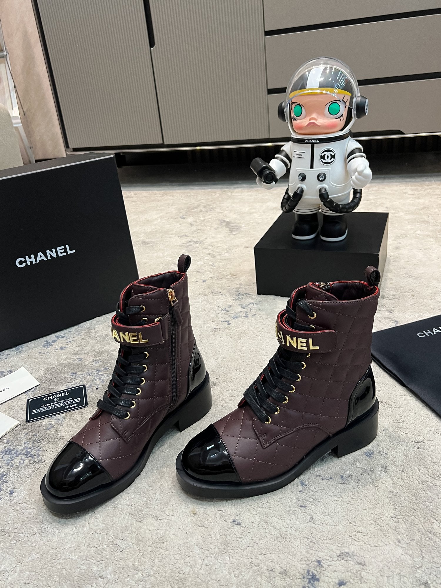 Burgundy & Black Combat Boots