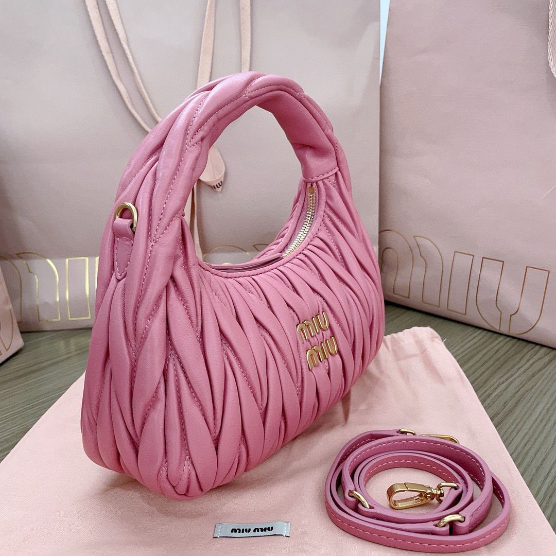 Begonia Pink Wander Matelassé Leather Small Hobo Bag