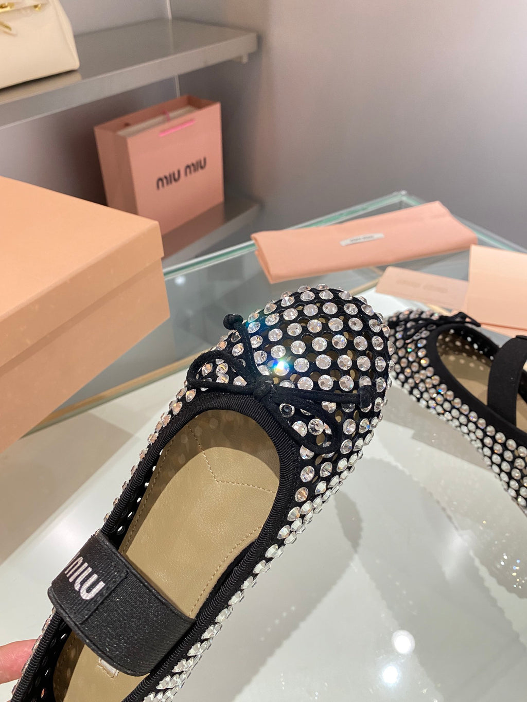 Black M Satin ballerinas with crystals