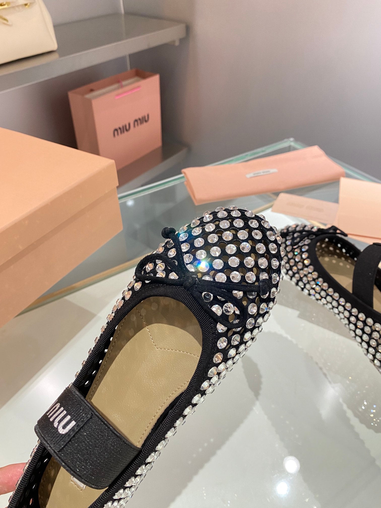 Black M Satin ballerinas with crystals