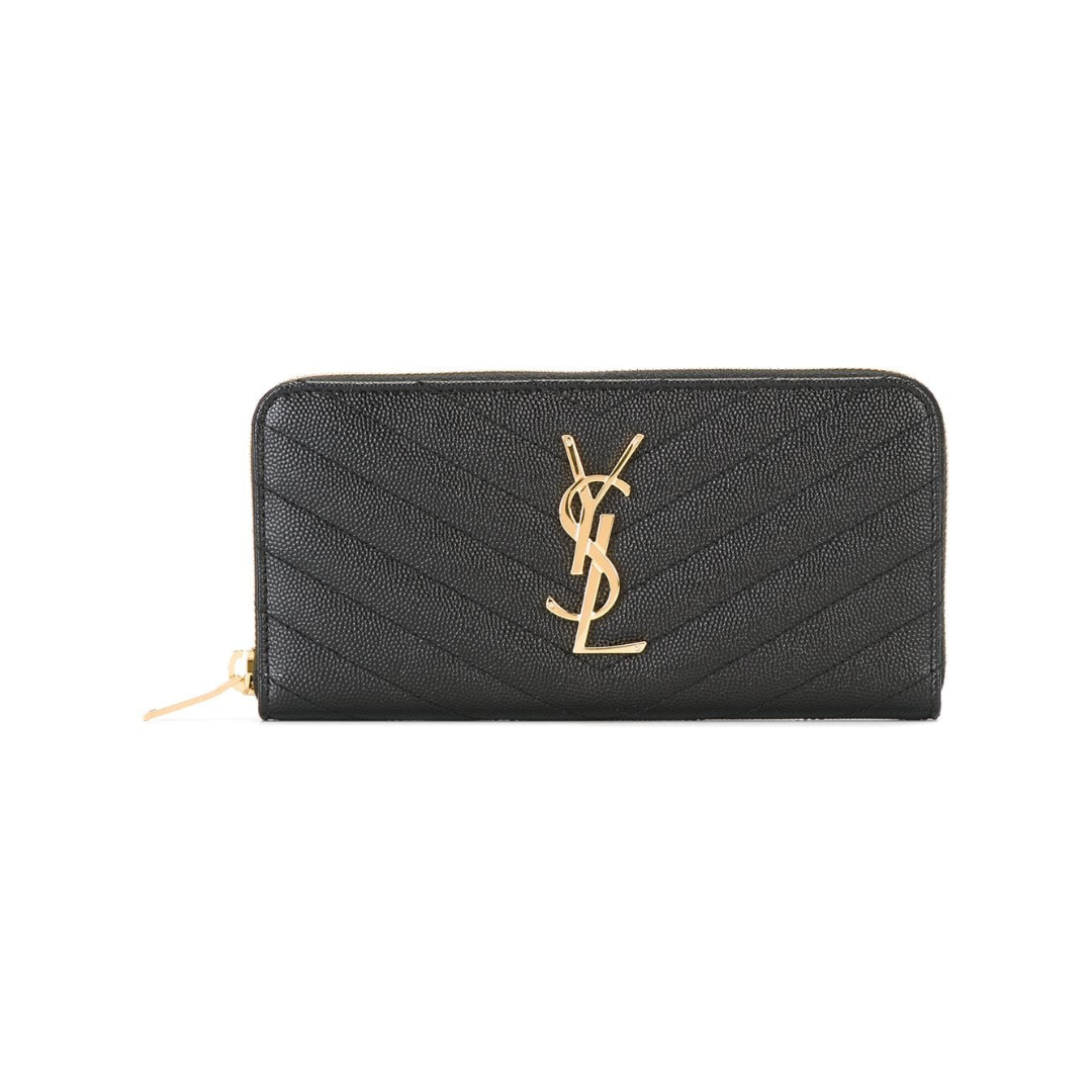 Black Zip-Around Wallet With gold-tone hardware