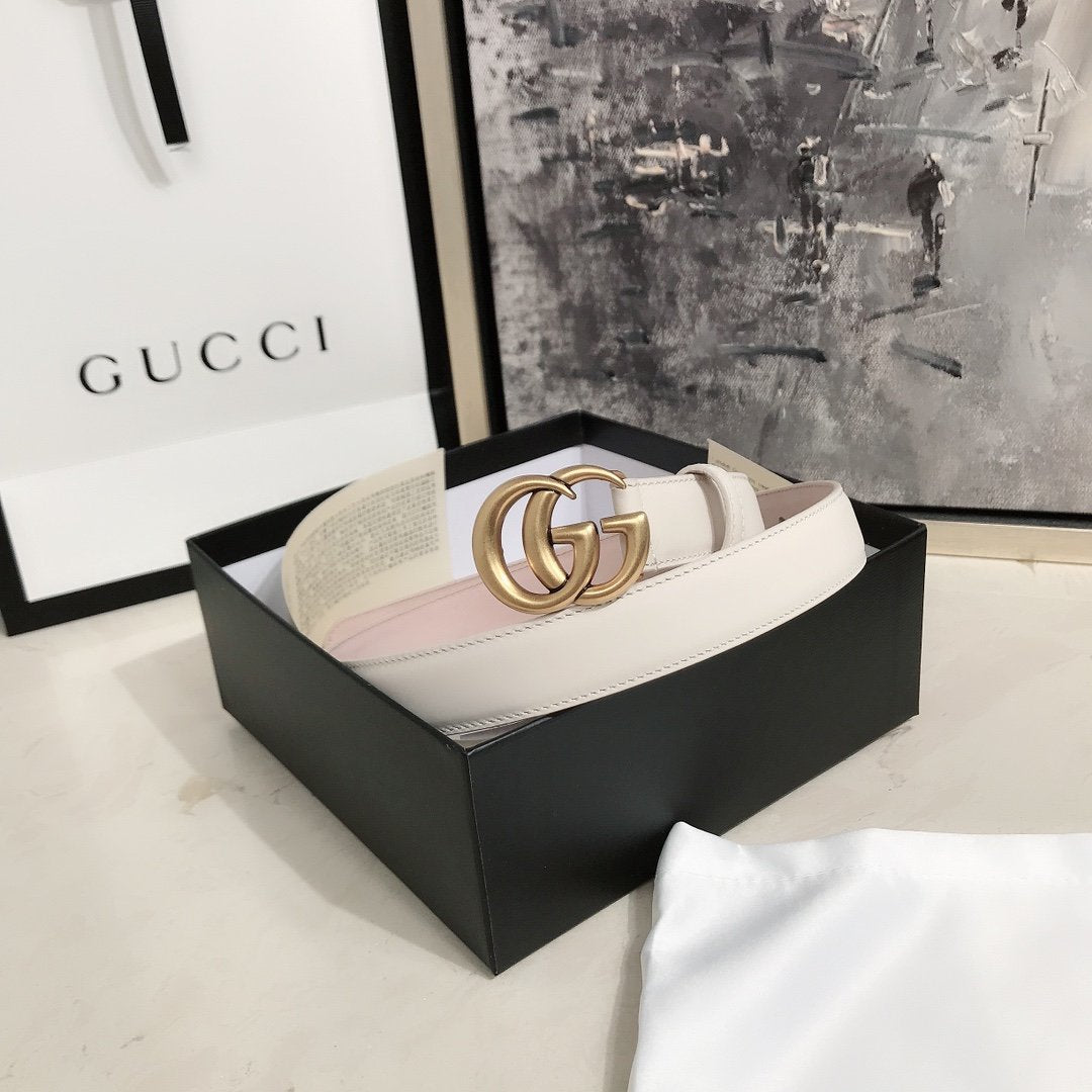 White G leather belt 25 mm