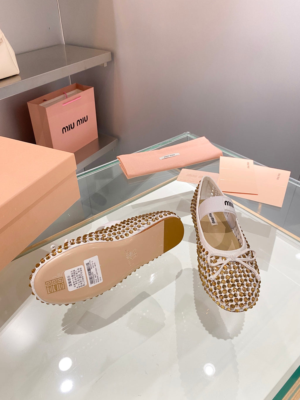 Sand Beige M Satin ballerinas with crystals