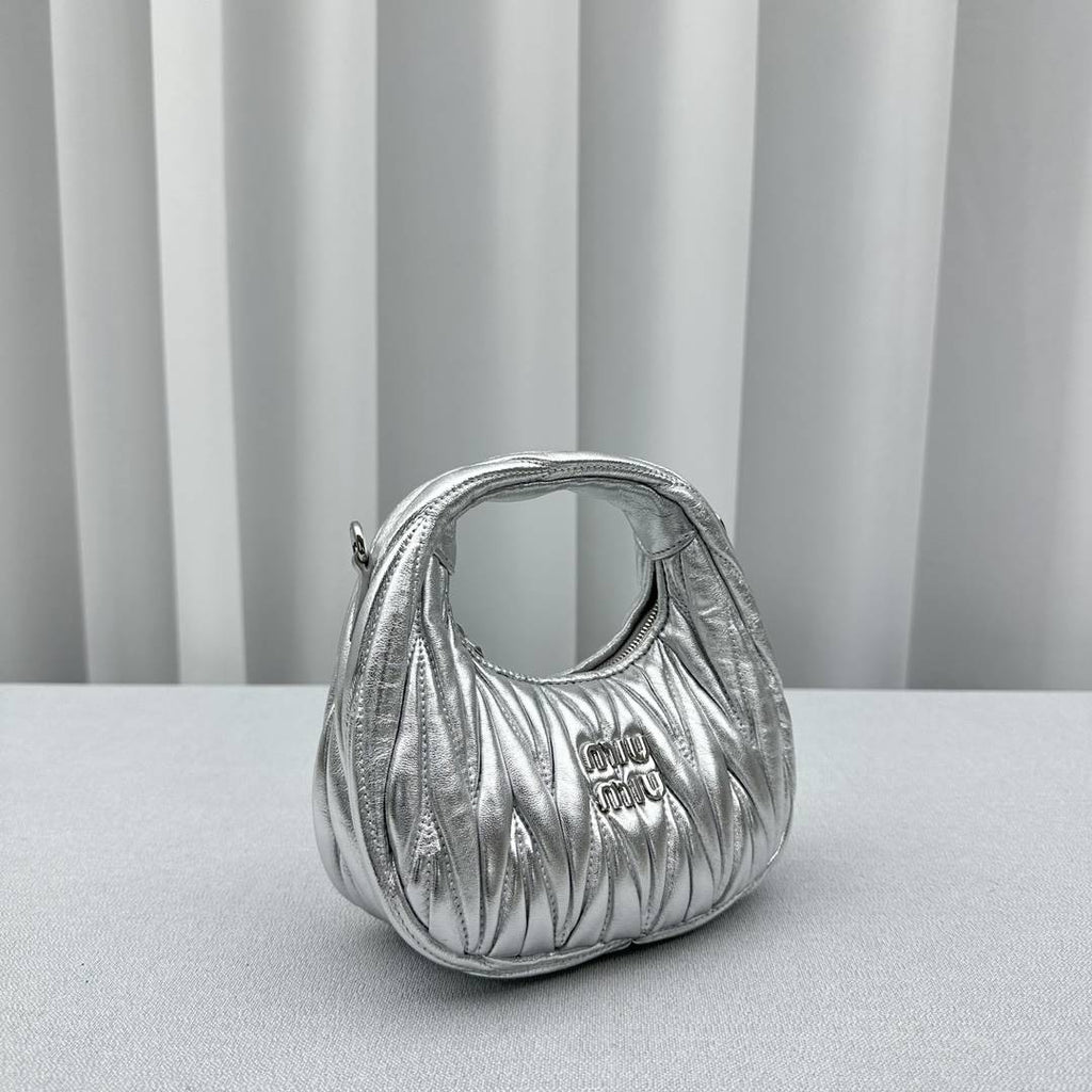 Silver Wander Matelassé Leather Mini Hobo Bag