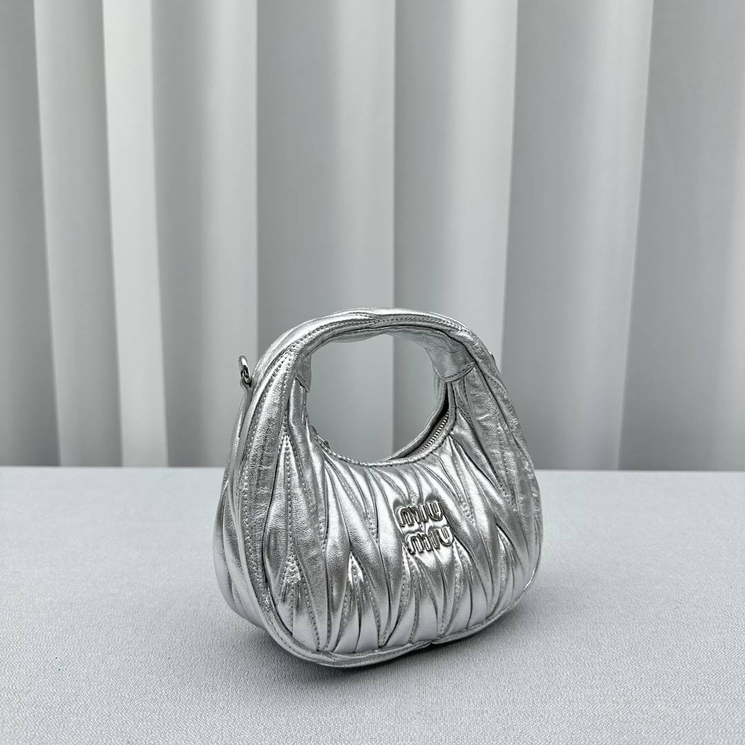 Silver Wander Matelassé Leather Mini Hobo Bag