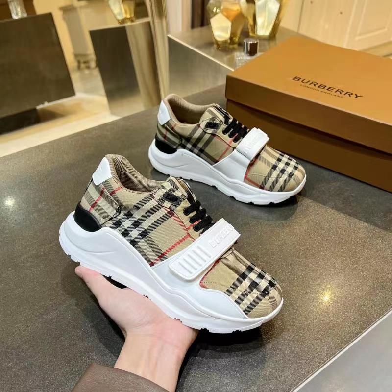 Women's Beige Vintage Check and Leather Sneakers