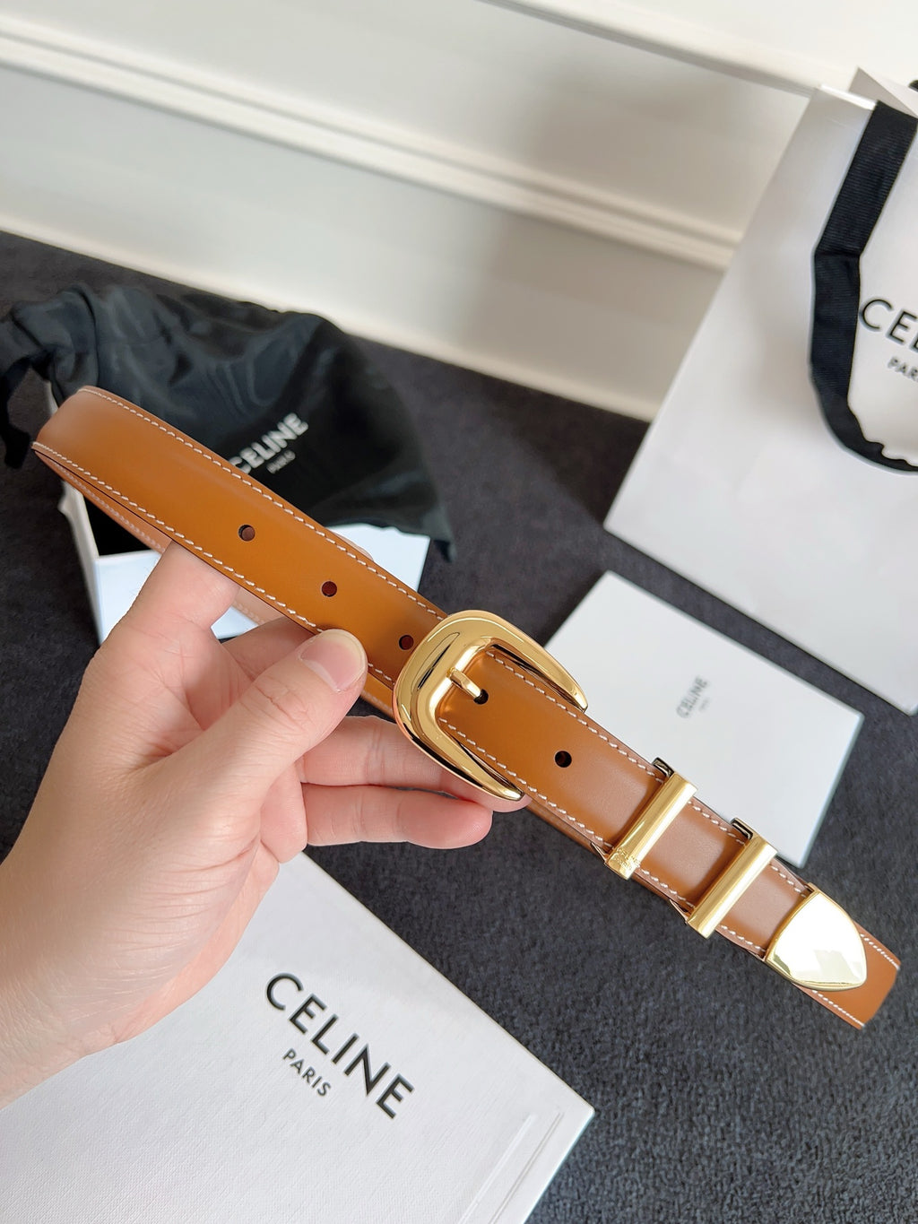 Tan Medium Western Belt With Gold Finishing