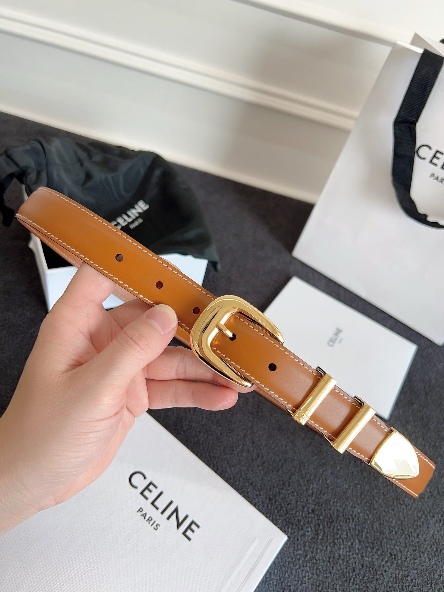 Tan Medium Western Belt With Gold Finishing