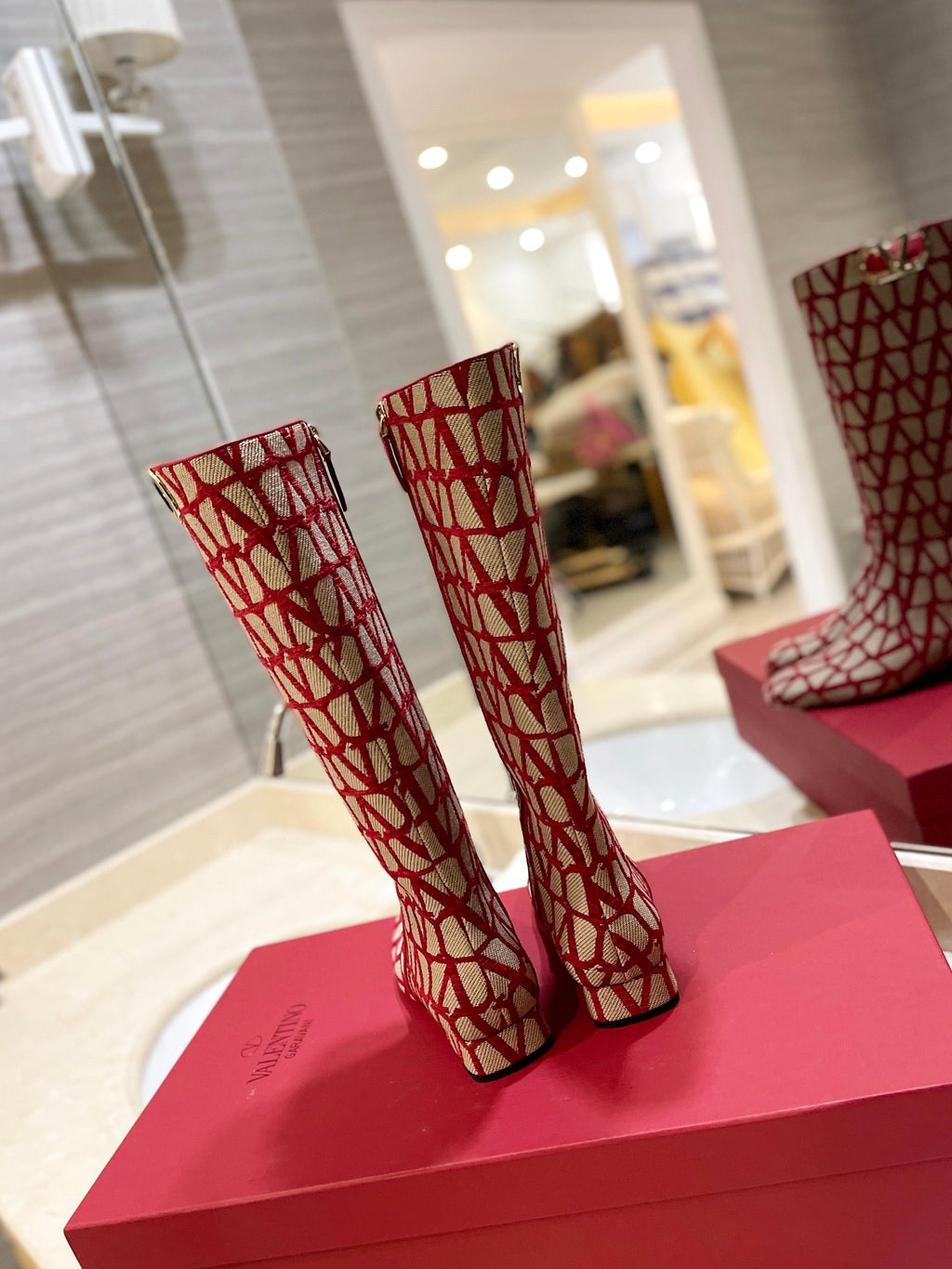 Beige & Red VT Boot In Toile Iconographe 30mm