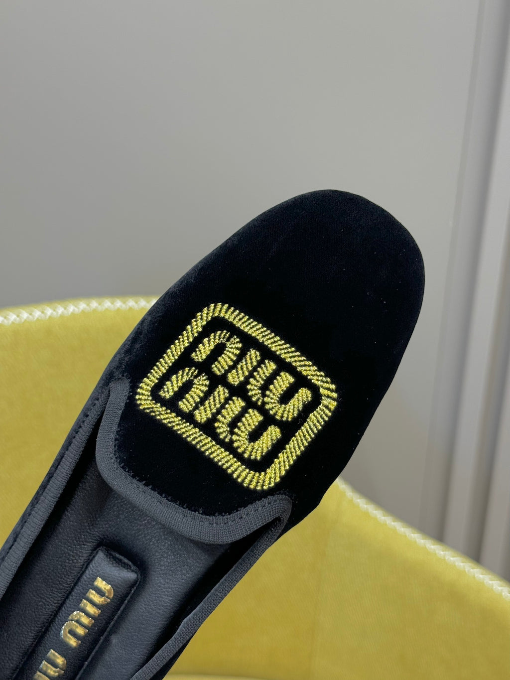 Black Velvet Slippers With Embroidered Logo