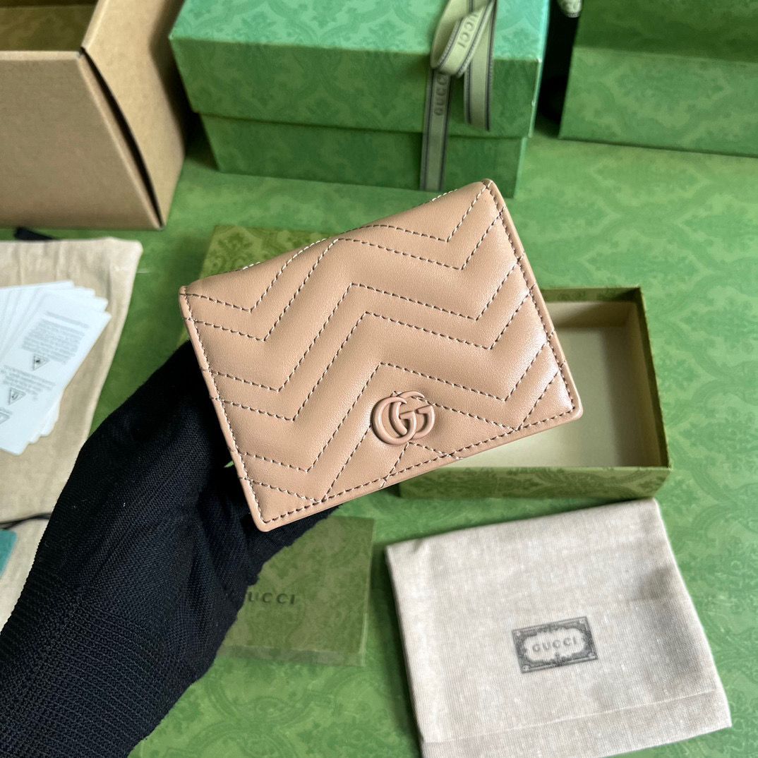 Rose Beige GM Small Quilted Leather Wallet