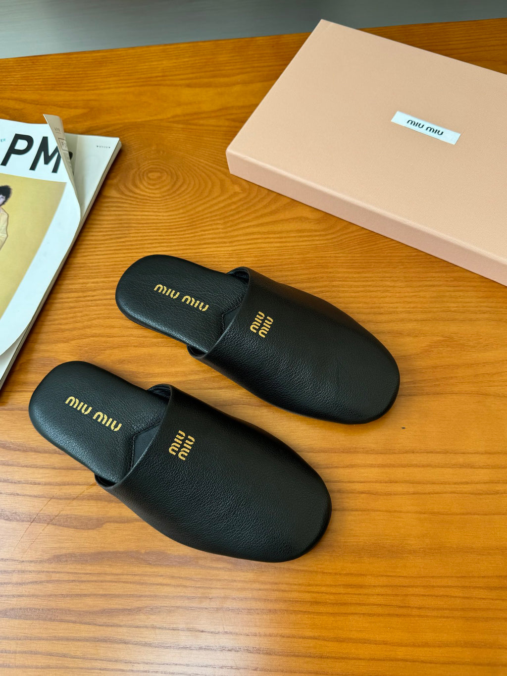 Black Leather Slippers