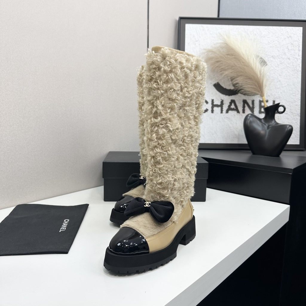 Beige & Black High Boots