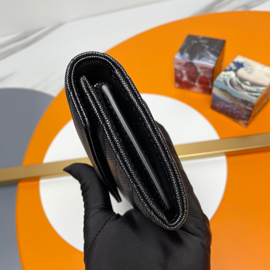 Black Large Flap Wallet With Gold-Tone Hardware