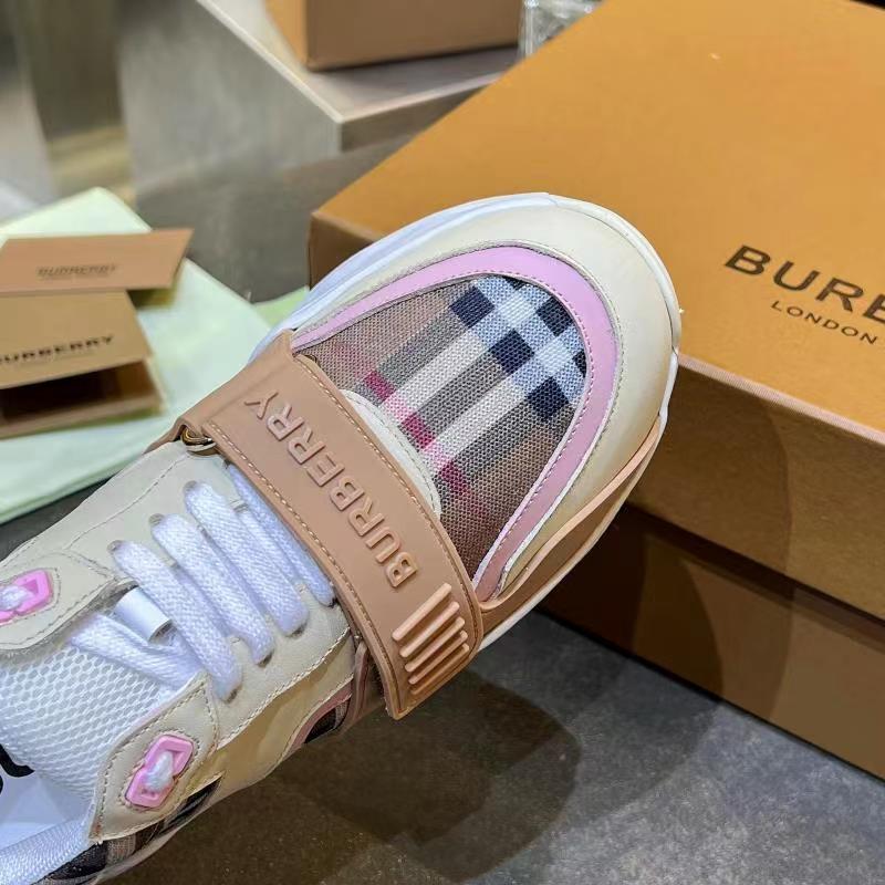 Brown/Pink Check Cotton and Leather Sneakers