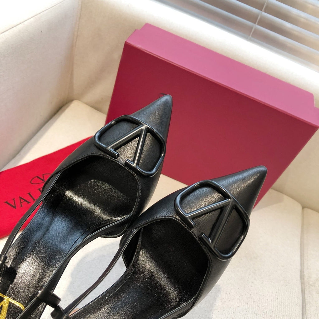Black leather slingback pump 80 mm