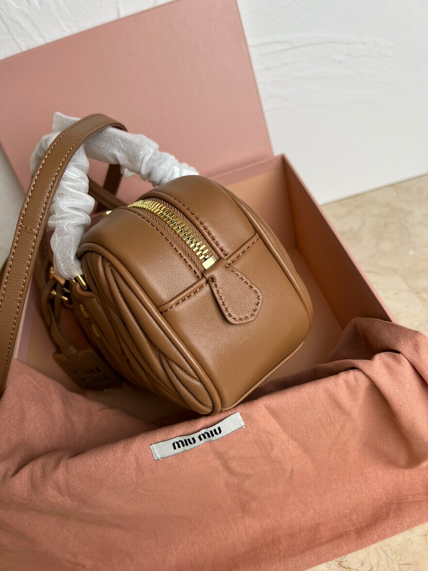 Caramel Arcadie Matelassé Leather Bag