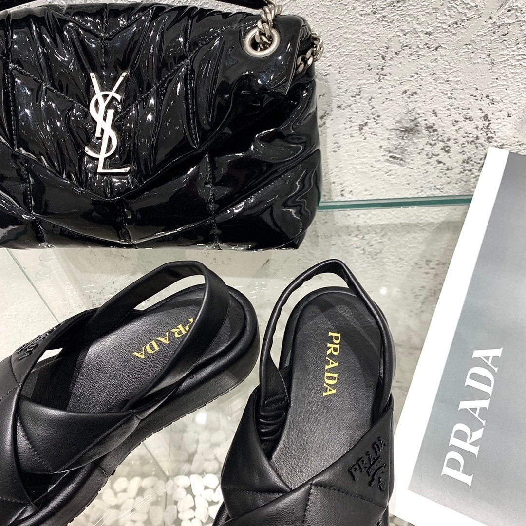 Black quilted flatform sandals