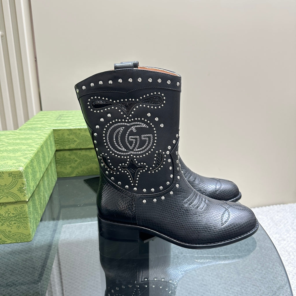 Black Boot With Double G & Studs