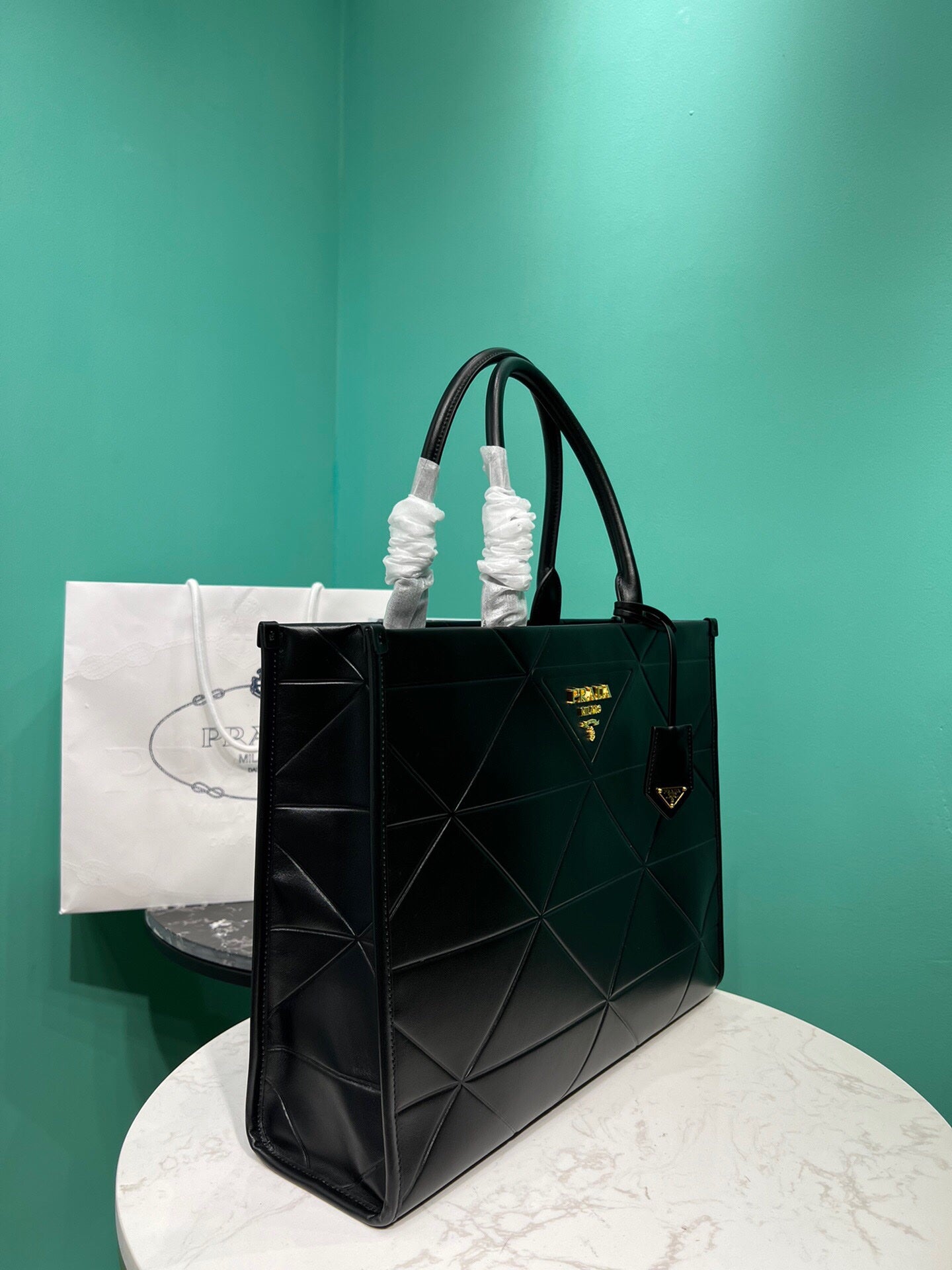 Black Large Leather Symbole Bag With Topstitching