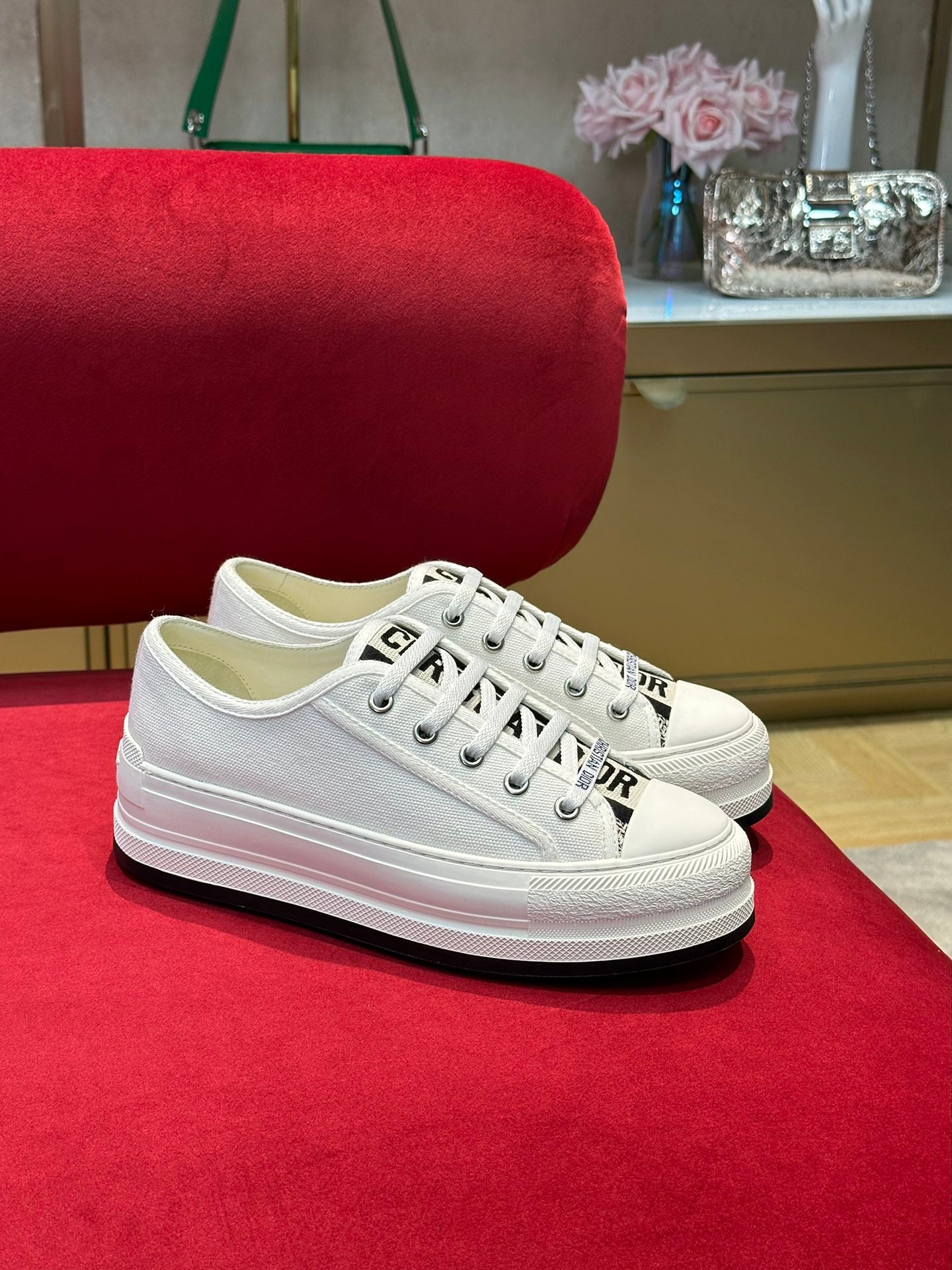 White Cotton WD Platform Sneaker