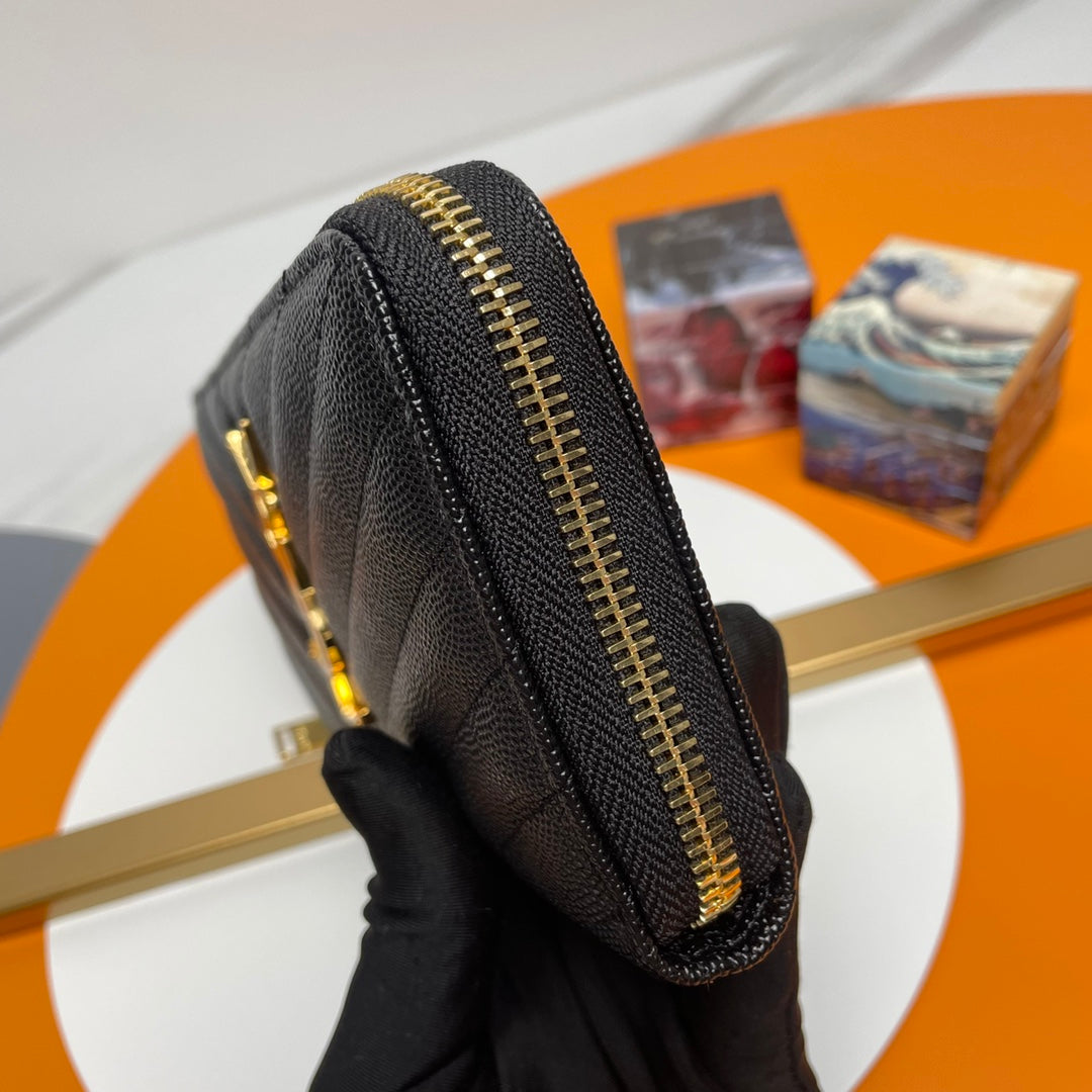 Black Zip-Around Wallet With gold-tone hardware