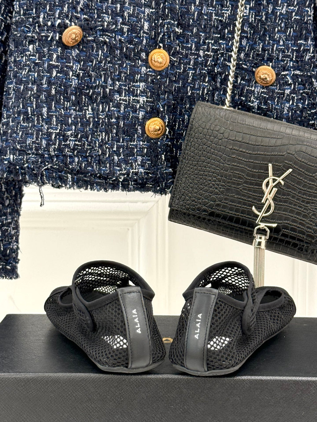 Black Slippers In Fishnet