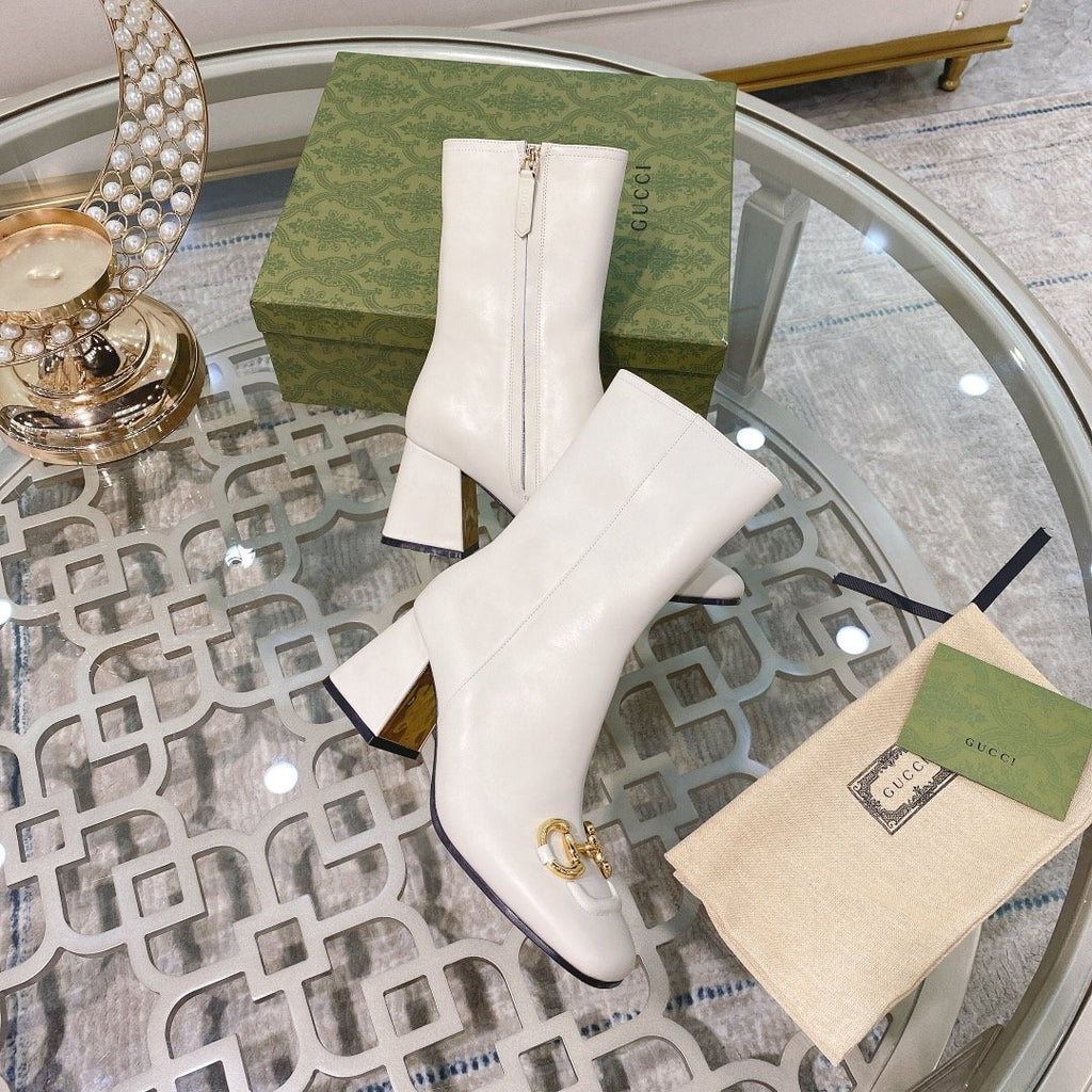 White GH mid-heel ankle boot