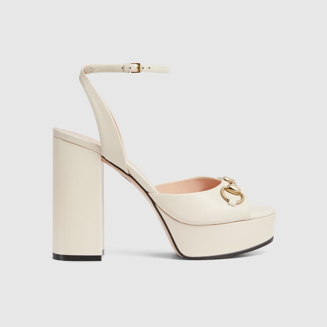 White Horsebit Platform Sandal