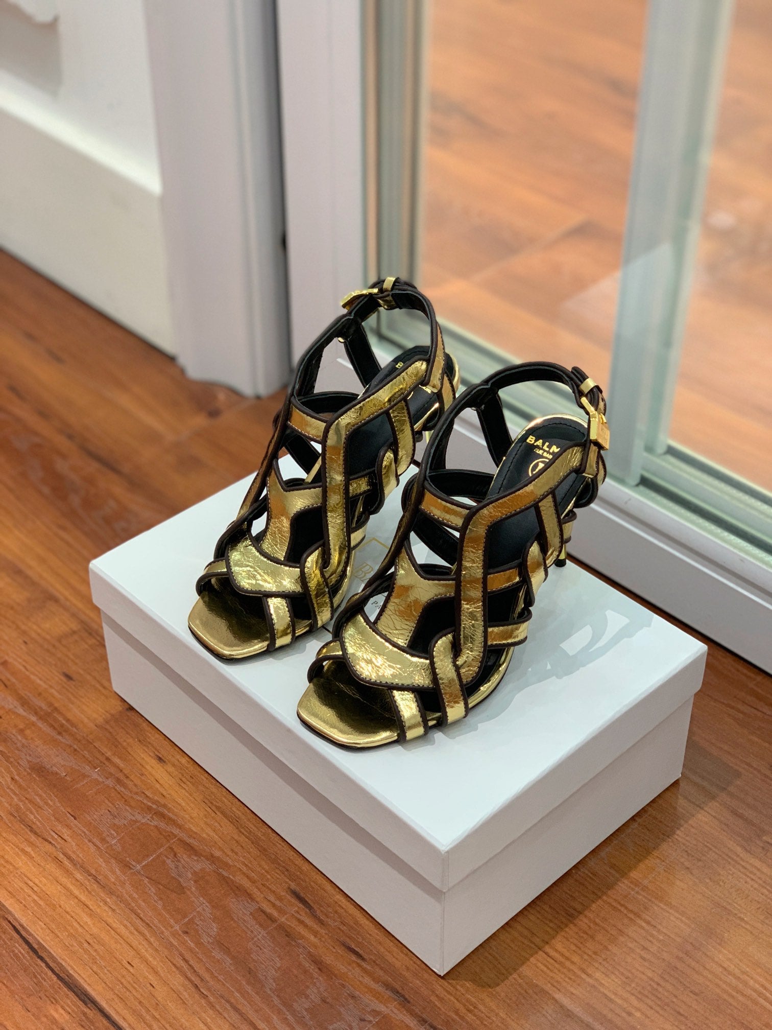 Gold & black BU strappy sandals