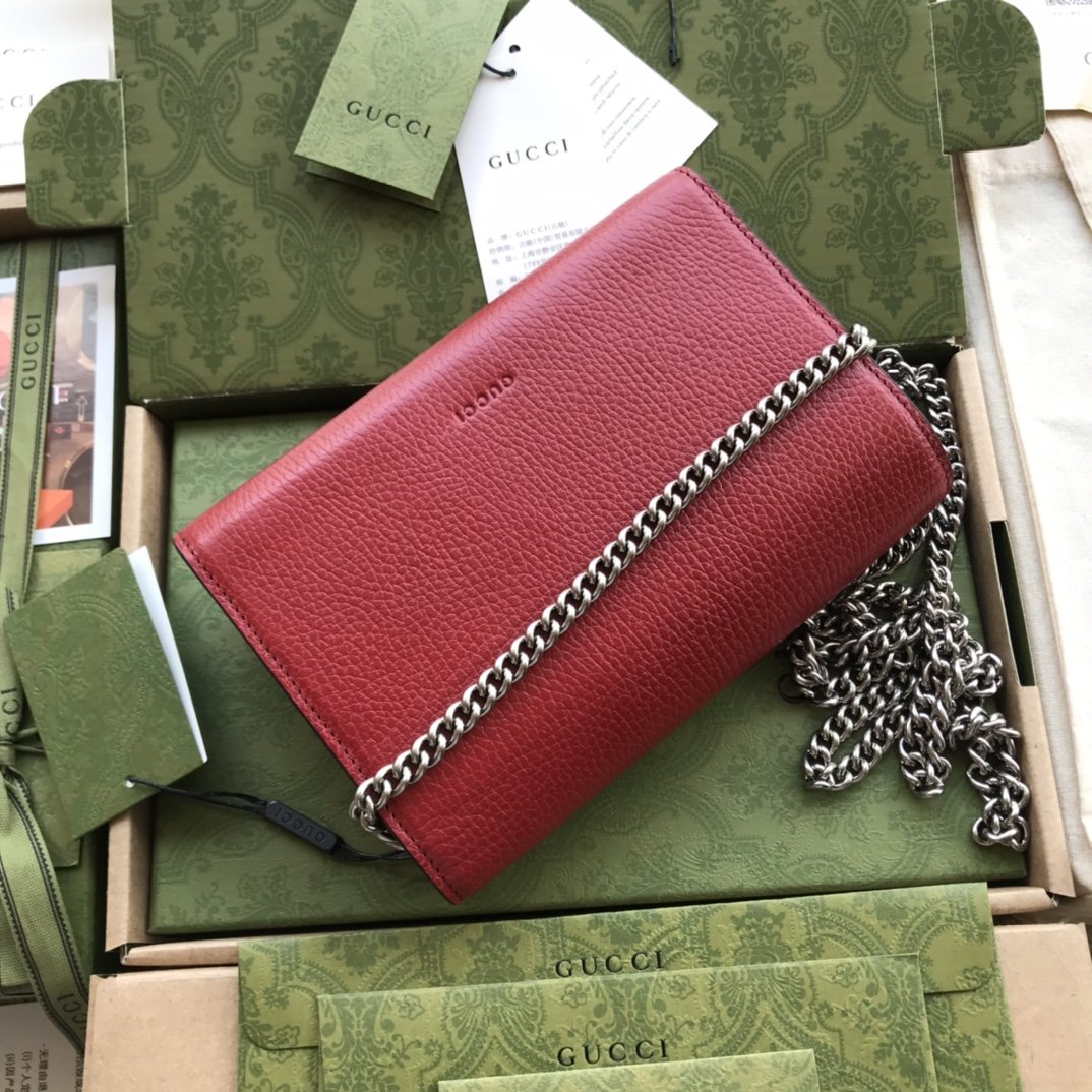 Hibiscus red DG mini leather chain wallet