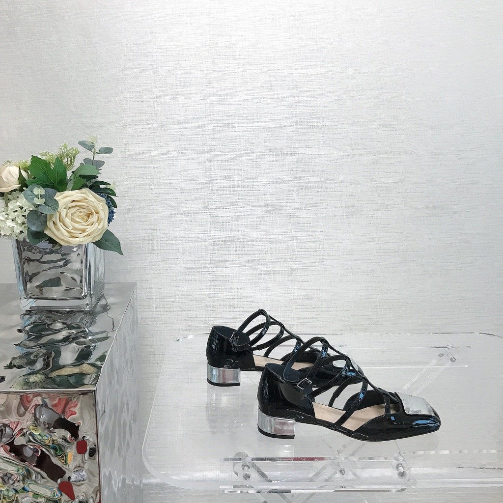 Black patent LP ballerina flat