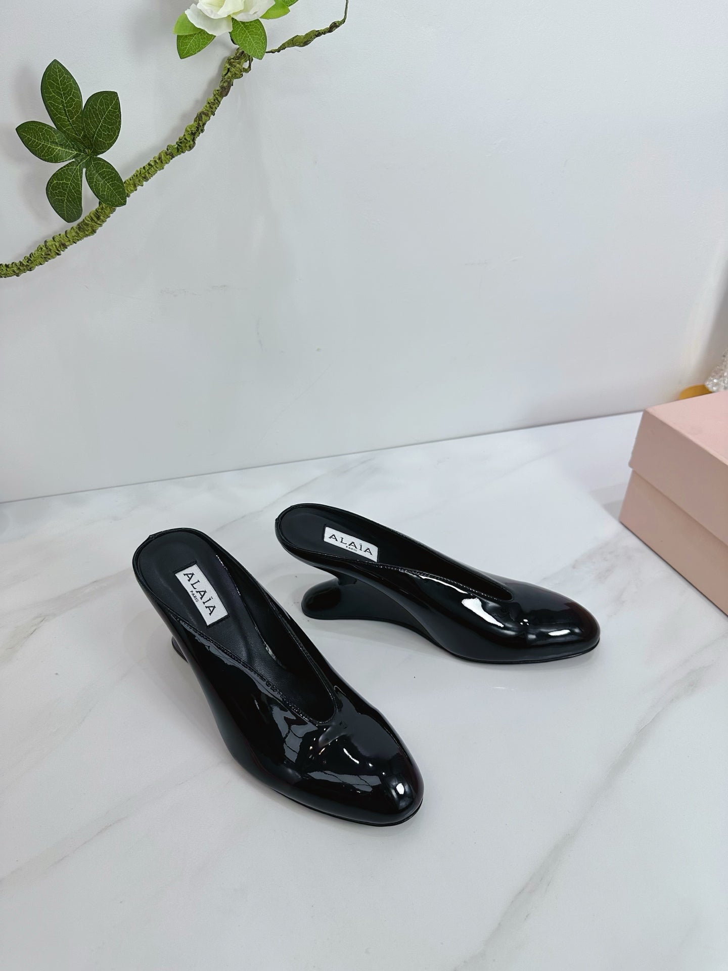 Black Curve Wedge Mules