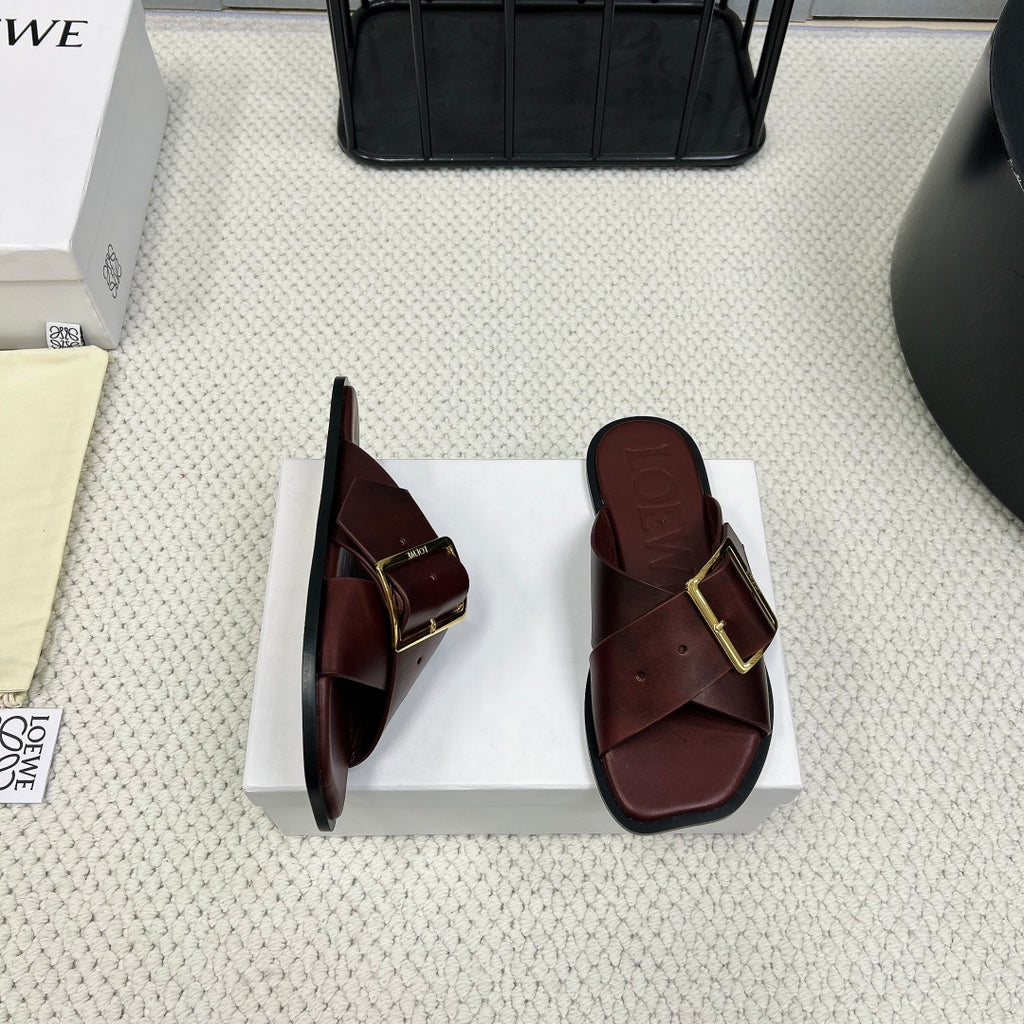 Burgundy Petal Belt Flat Sandal