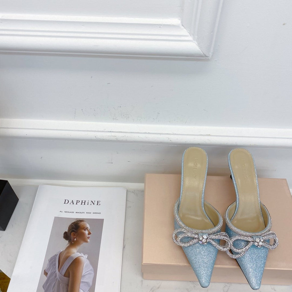 Baby blue glitter double bow mule