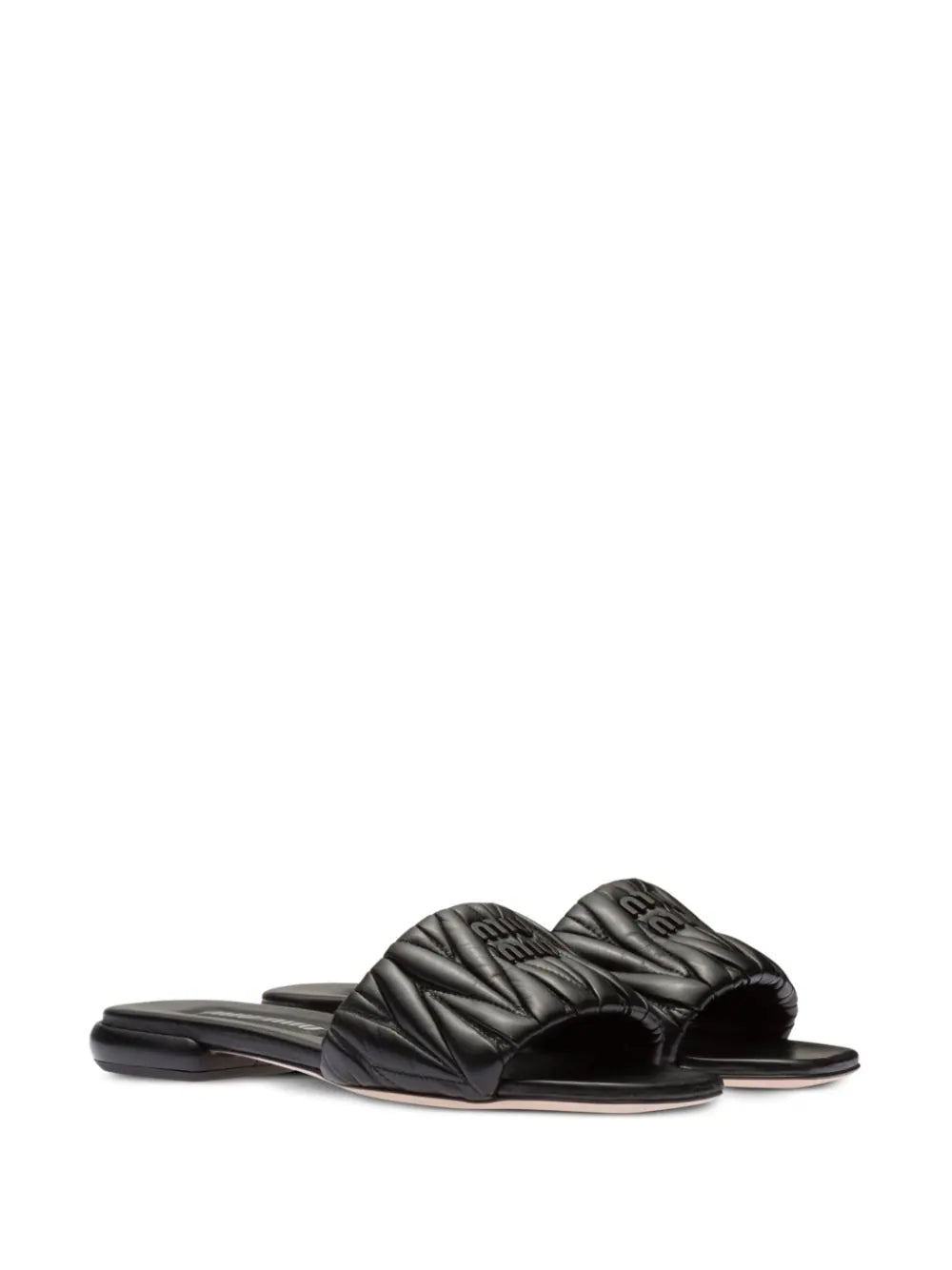 Black MM matelassé leather slides
