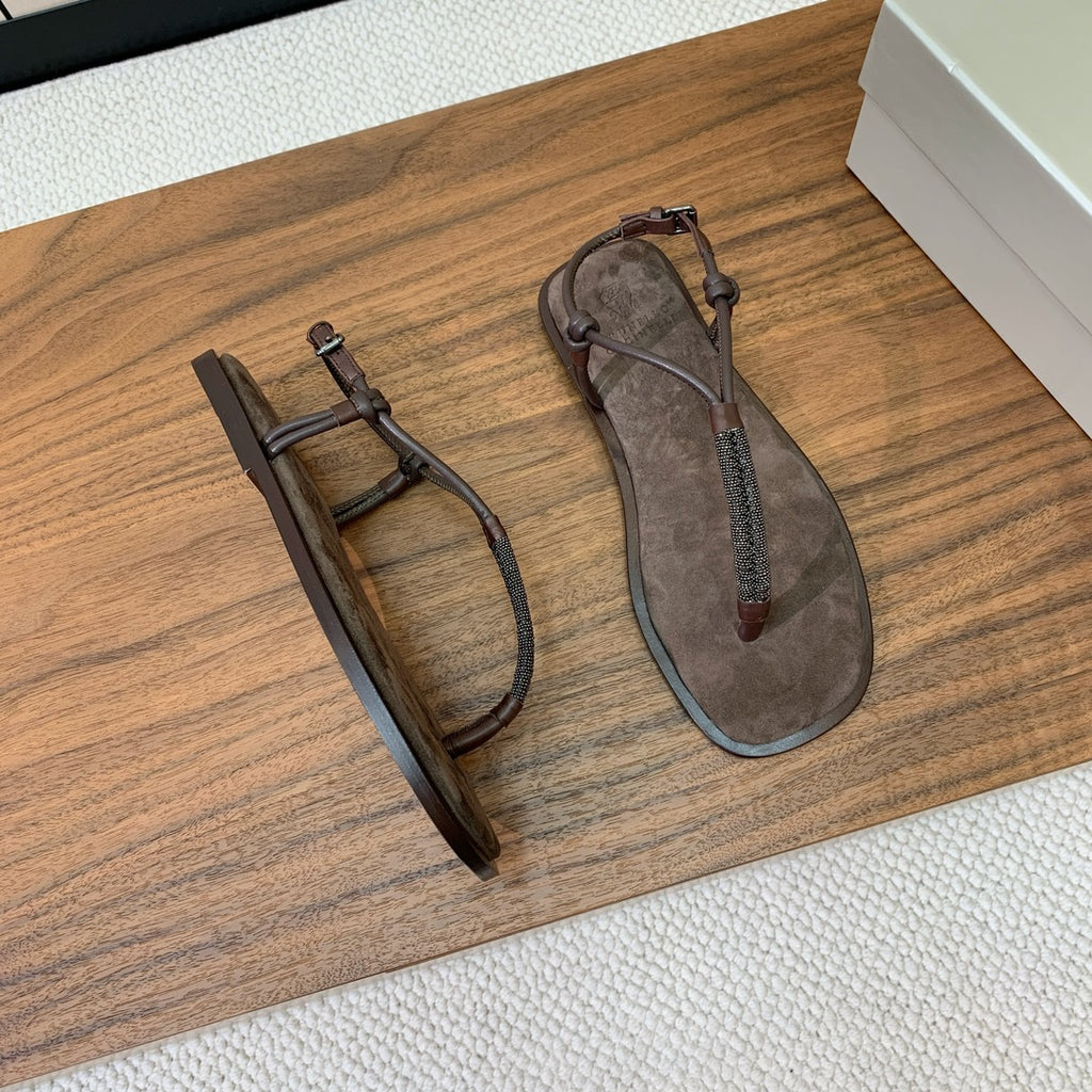 Brown Suede Sandals With Precious Braided Straps