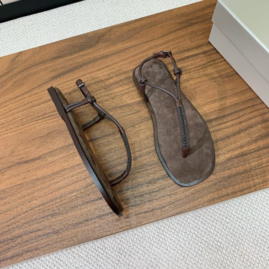 Brown Suede Sandals With Precious Braided Straps