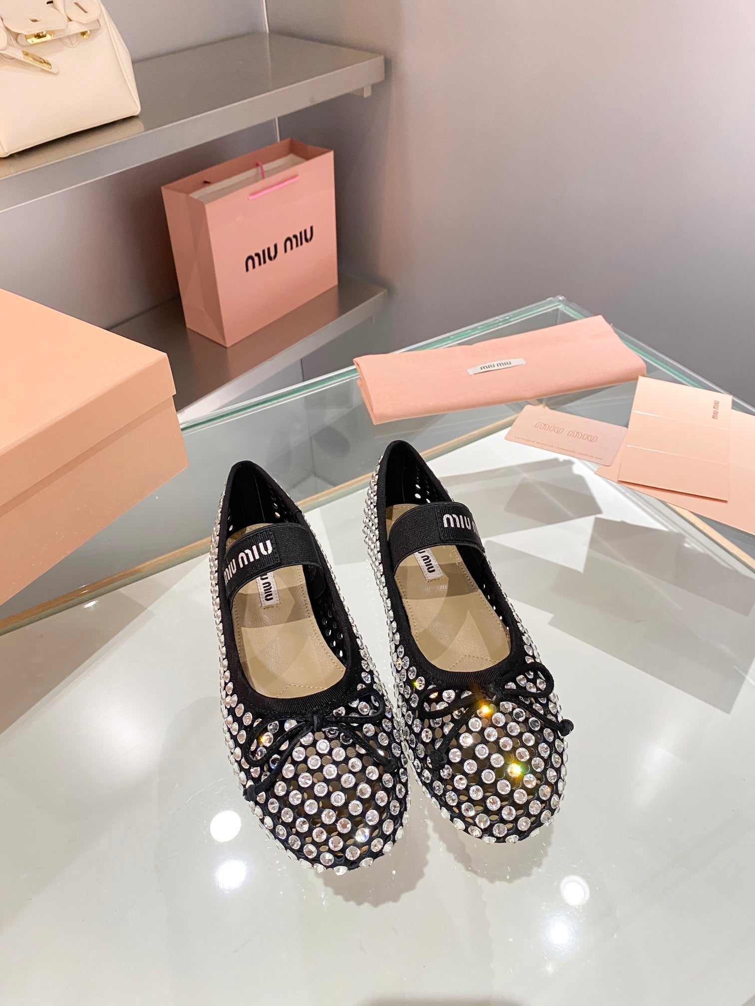 Black M Satin ballerinas with crystals