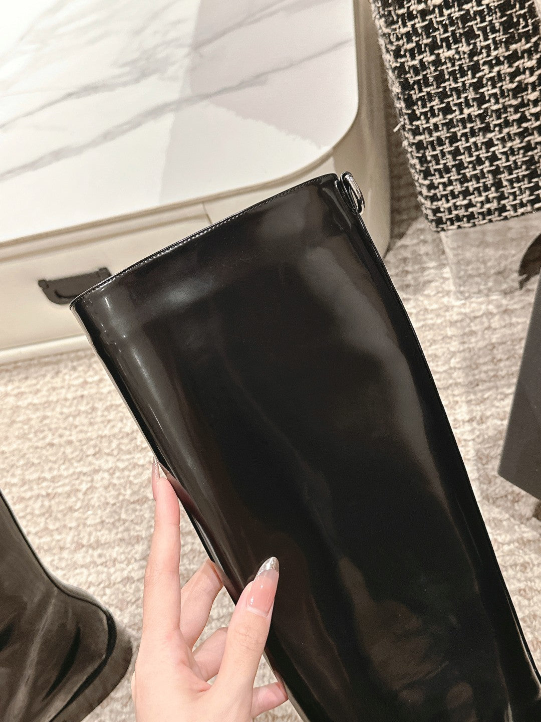 Black Hunt Boots In Glazed Leather