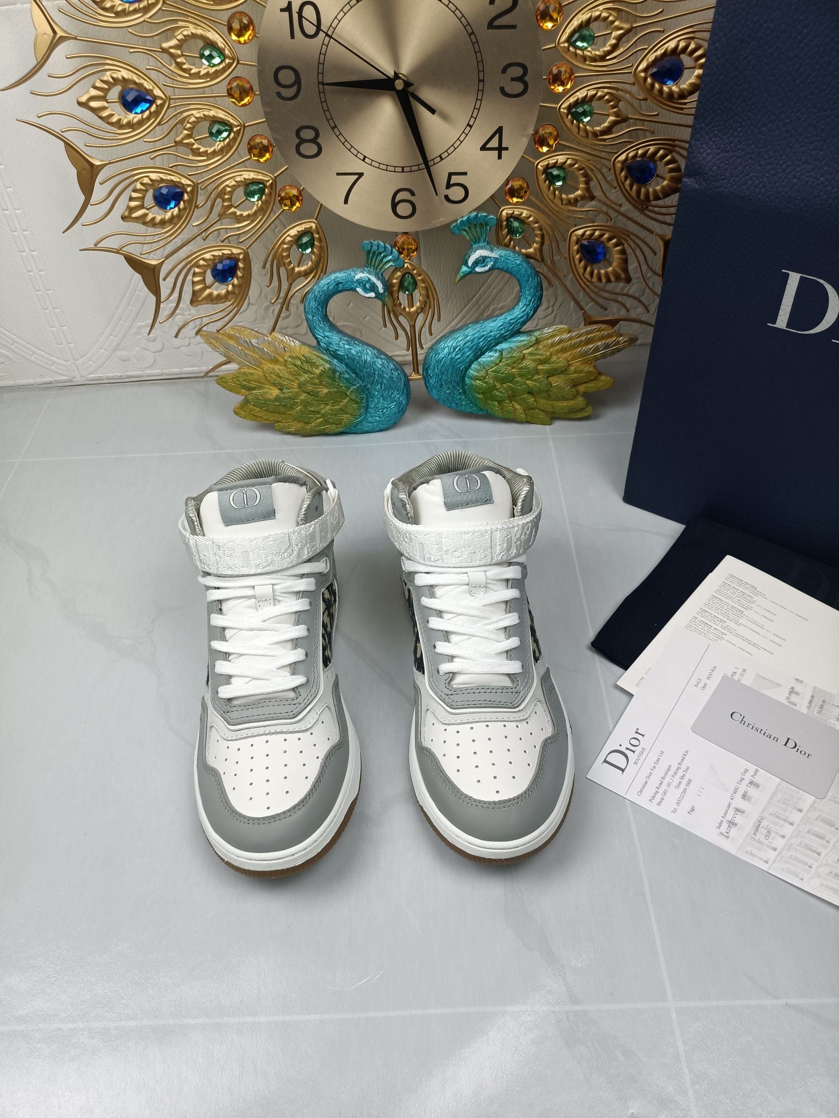 Women's Gray and white DB mid-top sneaker