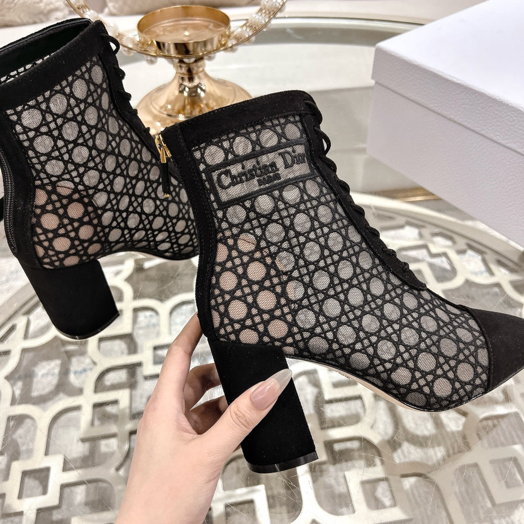 Black Cannage Motif & Suede ND Heeled Ankle Boot