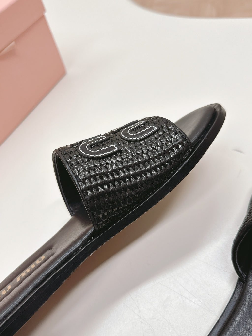 Black Raffia-Effect Mules