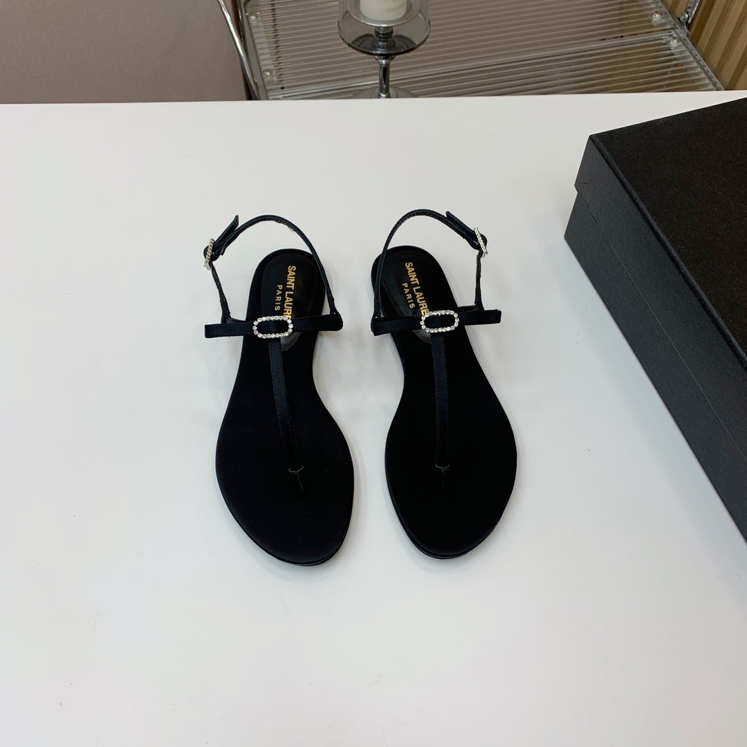 Black J Flat Sandals In Satin Crepe