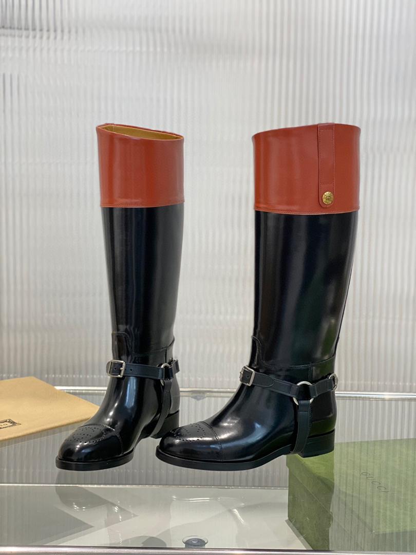 Black & brown knee-high boot