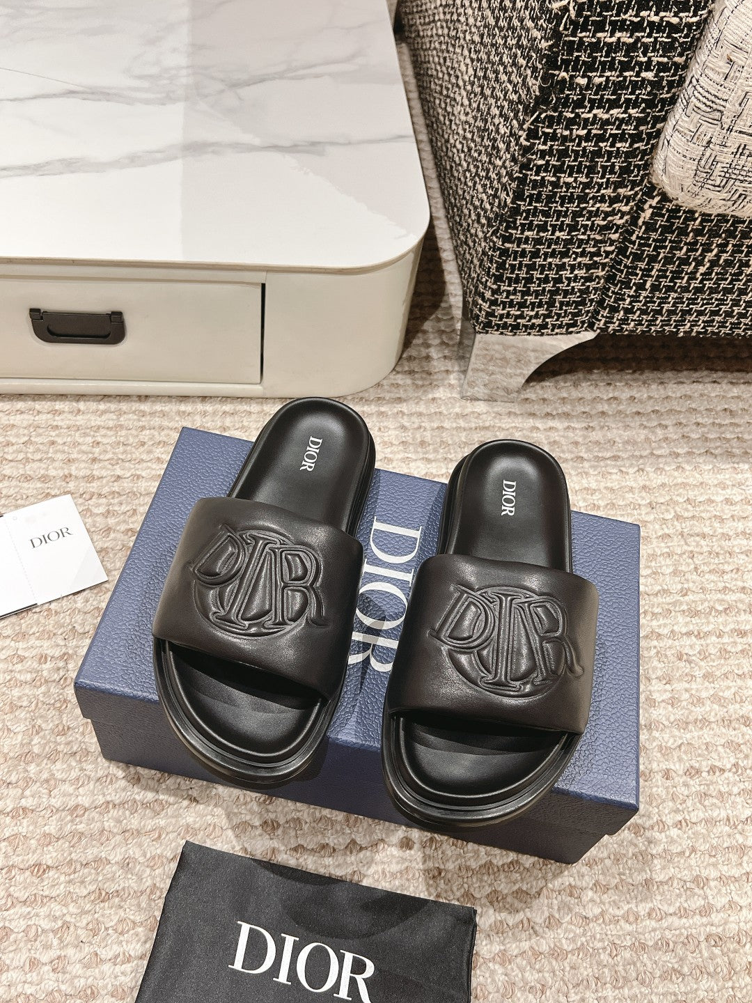 Black Quilted Smooth Leather DA Sandal