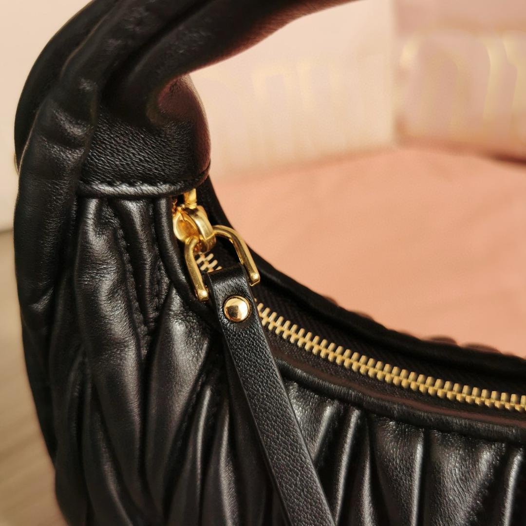 Black Wander Matelassé Leather Mini Hobo Bag